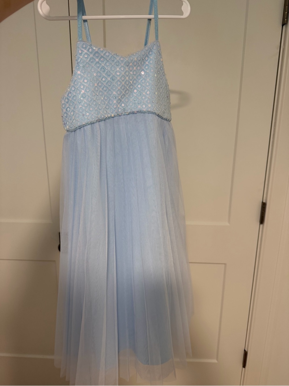 Zunie Light Blue Sequin Tulle Spaghetti Strap Party Dress